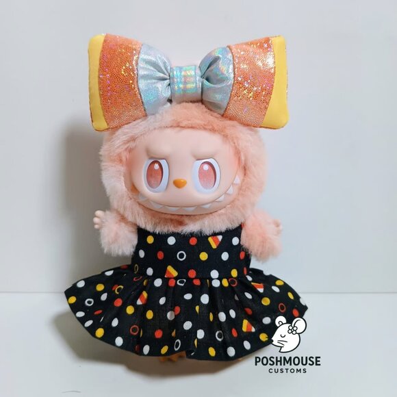 Halloween Polka Dot Candy Dress with Candy Corn Bow Labubu Outfit - Picture 2 of 7